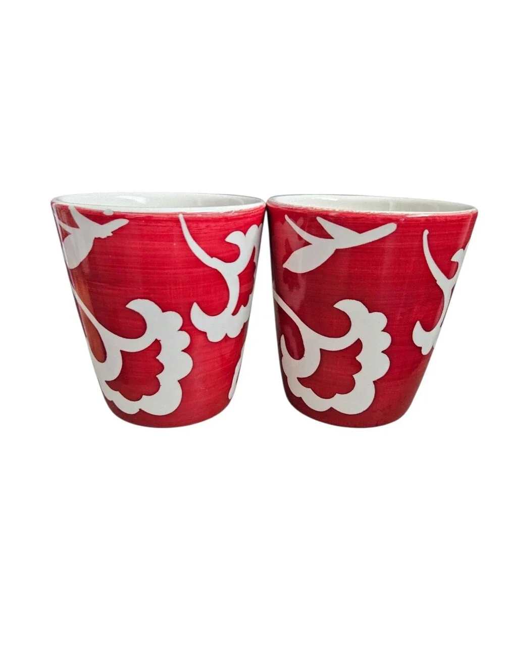 Sandra By Sandra Lee Set Of Two Red White Floral Damask Stoneware Mugs Cottage